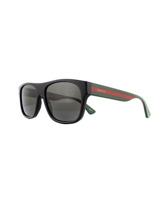 Gucci Rectangle Mens Black with Green and Red Stripe Grey Polarized Sunglasses - One Size
