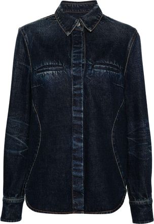 Ferragamo whiskered denim shirt - women - Cotton/Polyester/Cotton - 38 - Blue