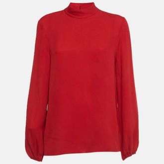 Theory Red Silk Mock Neck Top M