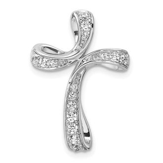 Diamond2Deal 14K White Gold Lab Grown Diamond Cross Chain Slide Pendant (0.3ct, VS, G-H)
