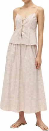 Elodie Vionnet Midi Skirt In Taupe Gingham