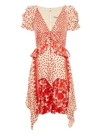 Self Portrait Satijnen jurk met all-over print - Beige