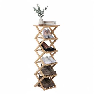 Relaxdays Relaxdays shoe rack, 6-tier folding rack for hallway & bedroom, H x W x D 105 x 28 x 28 cm, bamboo, natural