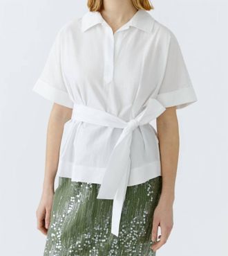 Oui Collared Belted Blouse In Optic White