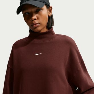 Nike Womens Studio Fleece Weight Oversized Mock-Neck Sweatshirt in Purple | IM8610-658
