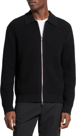 Theory Gary Waffle Knit Zip Cardigan in Black - 001 at Nordstrom, Size Small