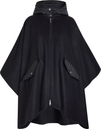 Moncler Hooded Shell and Wool-blend Cape Coat - Black - One Size