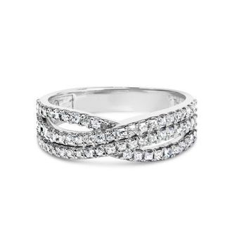 House of Brilliance 10K White Gold 3/4 Cttw Princess Natural Diamond Split Shank and Weave Band Ring at Nordstrom, Size 6