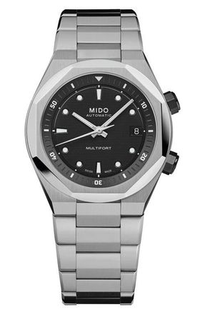 Mido Multifort 8 Two Crowns Automatic Bracelet Watch, 40mm in Black at Nordstrom