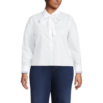 Lands End Easy Care Shirt with Removable Bow in White at Nordstrom, Size 3 X