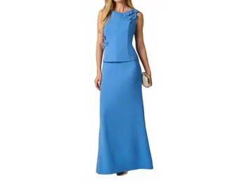 Adrianna Papell 3D Floral Peplum Stretch Mermaid Gown In Cool Water