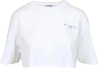 Philosophy di Lorenzo Serafini Tops, Dames, Wit, M, Katoen, Cropped T-shirt met logo
