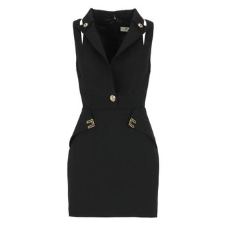 Elisabetta Franchi Short Dresses, female, Black, Size: L Double Layer Stretch Logo Detail Mini Dress