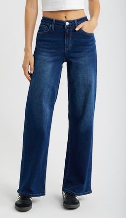 YMI Bella High Waist Wide Leg Jeans in Dark Blue at Nordstrom, Size 13