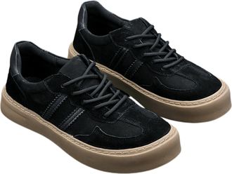 Generic Mens Genuine Leather Sneakers Comfort Slip on Dress Sneakers Retro Stylish Business Casual Walking Shoes (5.5,Black)