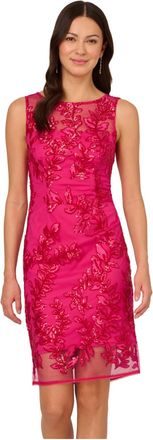 Adrianna Papell Womens Sequin Leaf Sheath Dress in Pink - Size 16 UK