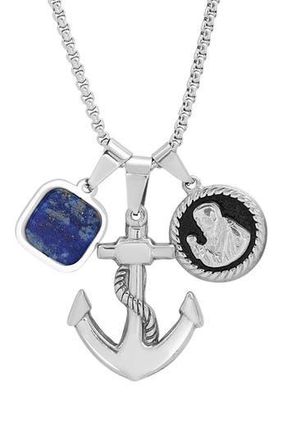 Steeltime Mens Stainless Steel Anchor Pendant Necklace in Silver at Nordstrom Rack