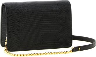 Elisabetta Franchi Lizard-Embossed Leather Shoulder Bag - Black