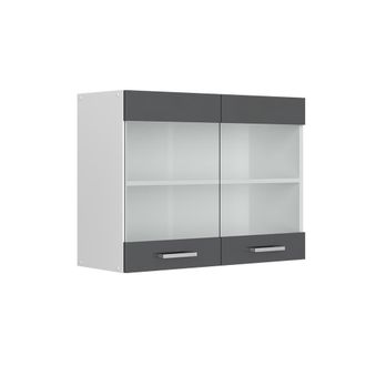 Vicco Armario De Cocina Con Vidrio R-line, Antracita Alto Brillo, 80 Cm, Vicco