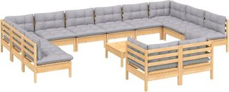 vidaXL Juego De Muebles De Jard&iacute;n 13 Pzas Y Cojines Madera Pino Gris Vidaxl
