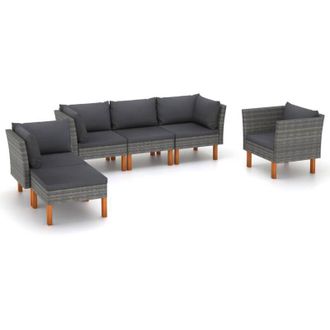 vidaXL Set De Muebles De Jard&iacute;n 6 Pzas Rat&aacute;n Sint&eacute;tico Eucalipto Gris Vidaxl