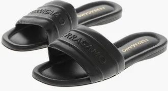Ferragamo Leather Slides HOTEL with Embossed Logo size 36,5