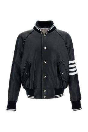 Thom Browne Black Oversized Leather Bomber Jacket