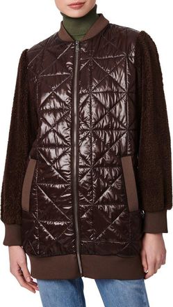 Bernardo Water-Resistant Faux Shearling Sleeve Puffer Jacket in Chocolate at Nordstrom Rack, Size Xx-Large