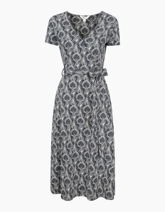 Mountain Warehouse Womens Mountain Warehouse Womens/Ladies Santorini Peacock Feather Midi Wrap Dress - Navy - Size: 14