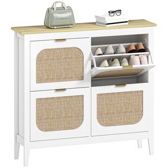 OEM Zapatero Estrecho Con 4 Puertas De Rat&aacute;n Estantes Ajustables Para 20 Pares De Zapatos 105x24x95,5 Cm Blanco