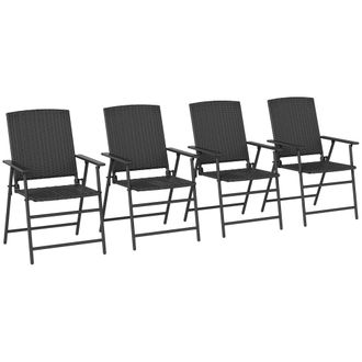 OUTSUNNY 4pcs Rattan Chair Foldable Garden Furniture w/ Armrest - Black | TJ Hughes