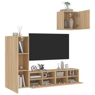 Berkfield Home 4 Piece TV Wall Units Sonoma Oak Engineered Wood in Brown