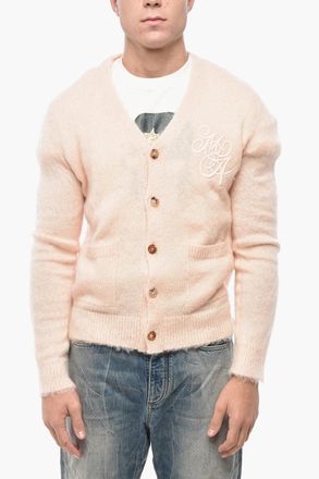 Amiri Cardigan SWIRL in Tinta Unita con Scollo a V e Logo Ricamato Amiri