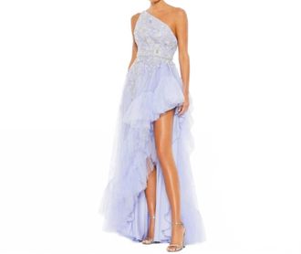 Mac Duggal One Shoulder Embellished Hi Low Gown In Periwinkle