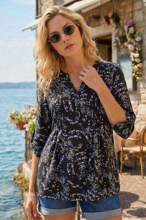 Roman Abstract Print Pintuck Stretch Top