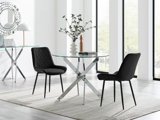Furniturebox Novara 100cm Round Dining Table & 2 Pesaro Black Leg Chairs