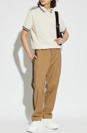 Moncler Polo With Embroidered Logo, Mens, Cream