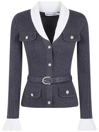 Self Portrait Cardigan Manica Lunga Ribbed Knit