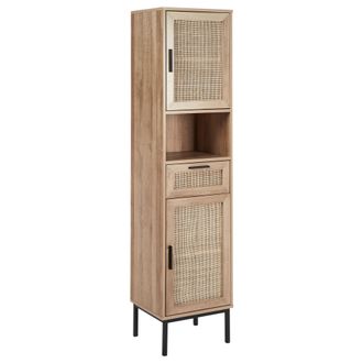 Beliani Armario De Pie Para Ba&ntilde;o Boho Frente De Rat&aacute;n Trenzado 40 X 165 Cm Madera Clara Rosell