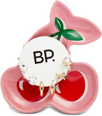 BP. Cherry Trio 3-Pack Earrings & Jewelry Tray Set in Gold- Ivory at Nordstrom