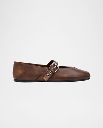 Miu Miu Nappa Leather Mary Jane Buckle Ballerina Flats