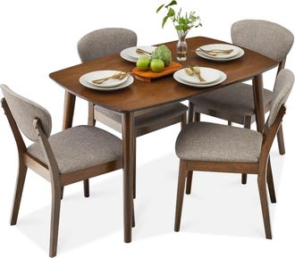 Best Choice Products 5-Piece Compact Wooden Mid-Century Modern Dining Set w/ 4 Chairs, Padded Seat & Back