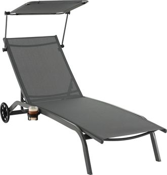 Costway Costway Tumbona Jardin Reclinable 6 Niveles, 2 Ruedas, Tumbona Playa Parasol Ajustable Y Portavasos, 191 X 61 X 96cm, Carga 150kg, Exteriorterraza Bal