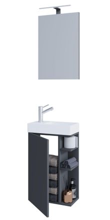 ebuy24 Ebuy24 - Set Vcm De 3 Piezas Lavadero Para Invitados Wc Ba&ntilde;o De Invitados Wc Lavabo Con Espejo Muebles De Ba&ntilde;o Juego De Ba&ntilde;o - Lumia (antracita)