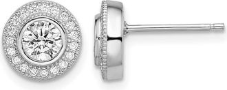Diamond2Deal Sterling Silver Rhodium-plated Cubic Zirconia Halo Stud Earrings