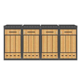 STILVORA Armario Para Cubos De Basura Doble Con Jardinera, Acero, Efecto Madera, Gris, Con Cerradura, 120-240 L