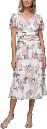 S.L. Fashions Floral Print Tiered Bodre Midi Dress in Ivory Mult at Nordstrom, Size 10