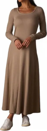 The Normal Brand Normal Rib Long Sleeve Midi Dress In Fawn