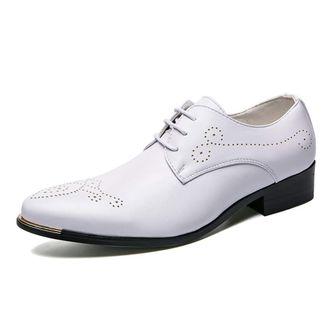 Generic Shoes Dress Oxford for Men Lace Up 3-Eye Synthetic Leather Pointed Toe Derby Shoes Anti-Slip Rubber Sole Non Slip Resistant Block Heel Classic(White,7