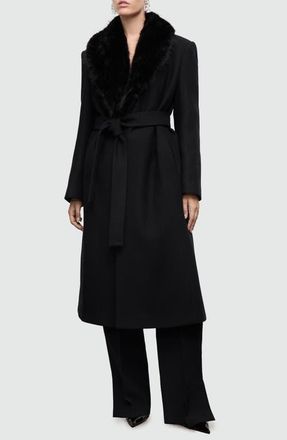 Mango Manteco Belted Longline Trench Coat with Removable Faux Fur Collar in Black at Nordstrom, Size Xx-Large
